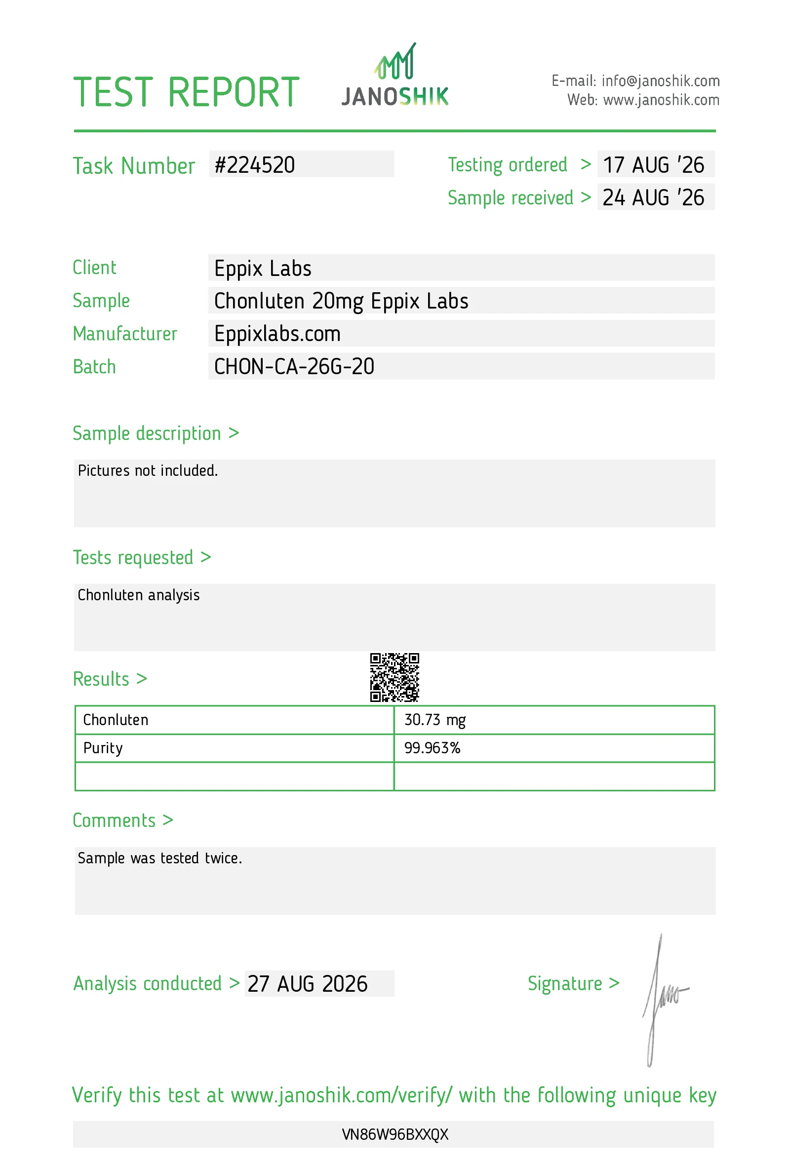 Certificate of Analysis for Chonluten 20mg
