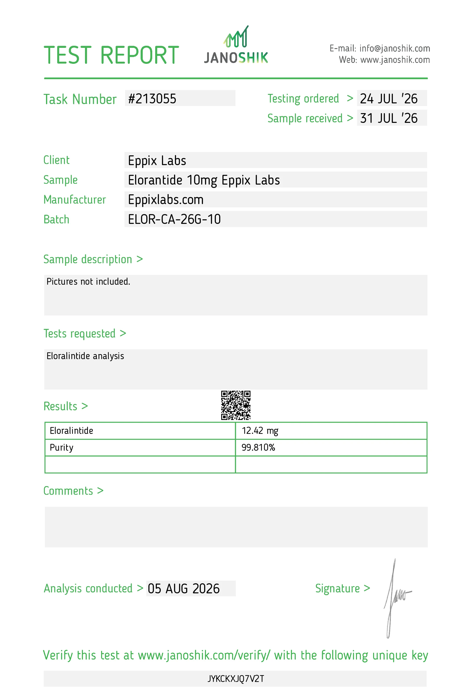 Certificate of Analysis for Eloralintide 10mg